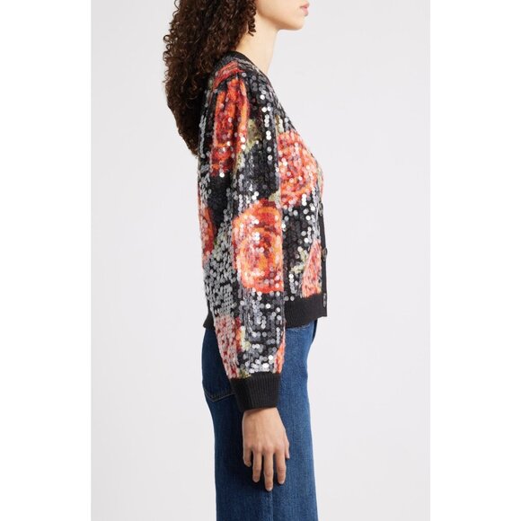 NWT Farm Rio Latin Roses Floral Sequin Knit Cardigan M $298 - Picture 8 of 9